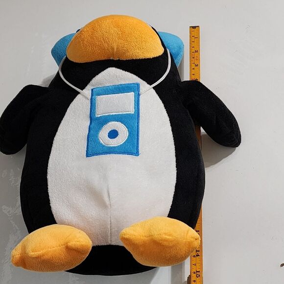 Large Penguin Listening to Music on Blue Headphones & iPod Plush Stuffed Animal - Picture 4 of 15